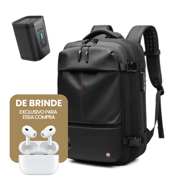 A Mochila de Viagem com Cadeado e Compressão a Vácuo Essence Trip + Fone de Ouvido Bluetooth
