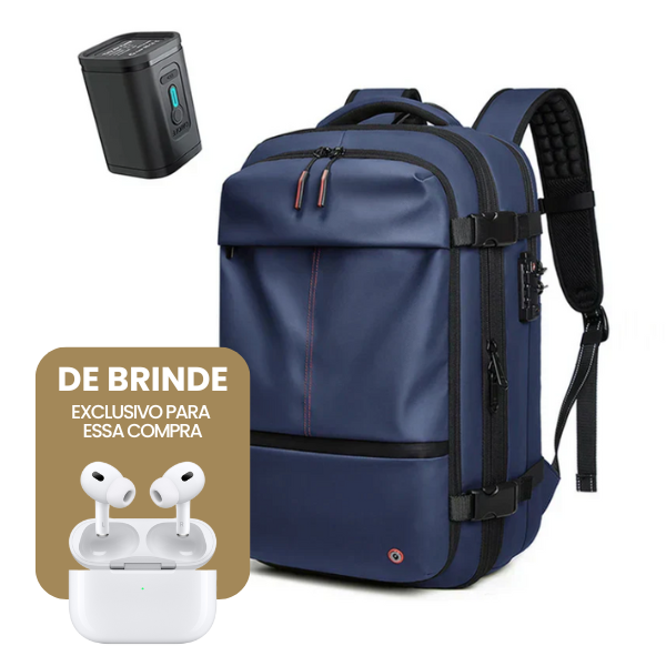 A Mochila de Viagem com Cadeado e Compressão a Vácuo Essence Trip + Fone de Ouvido Bluetooth