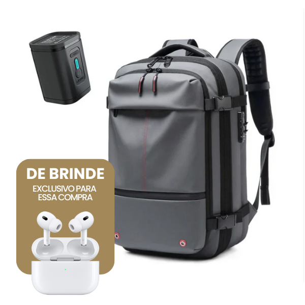 A Mochila de Viagem com Cadeado e Compressão a Vácuo Essence Trip + Fone de Ouvido Bluetooth