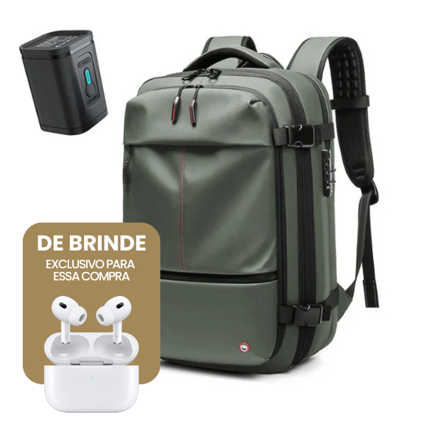 A Mochila de Viagem com Cadeado e Compressão a Vácuo Essence Trip + Fone de Ouvido Bluetooth